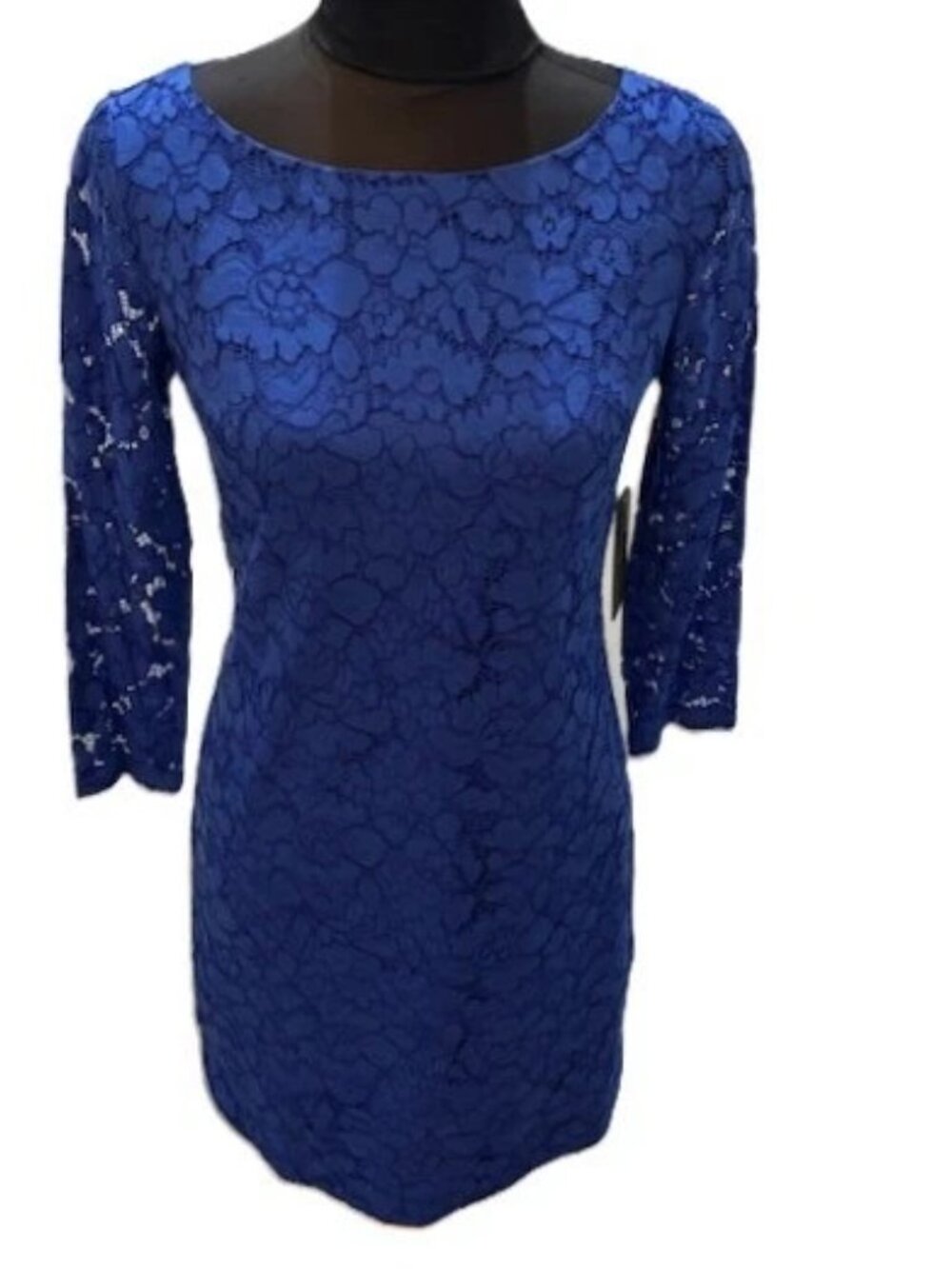 VINCE CAMUTO Royal Blue Floral Lace 3/4 Sleeve Cocktail Sheath Dress (Sz-2 ) NWT